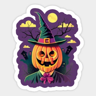 Pumpkin man with a green witch hat Sticker